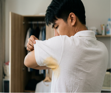 คราบเหลืองใต้รักแร้     แก้ได้ด้วยการเลือกผ้า